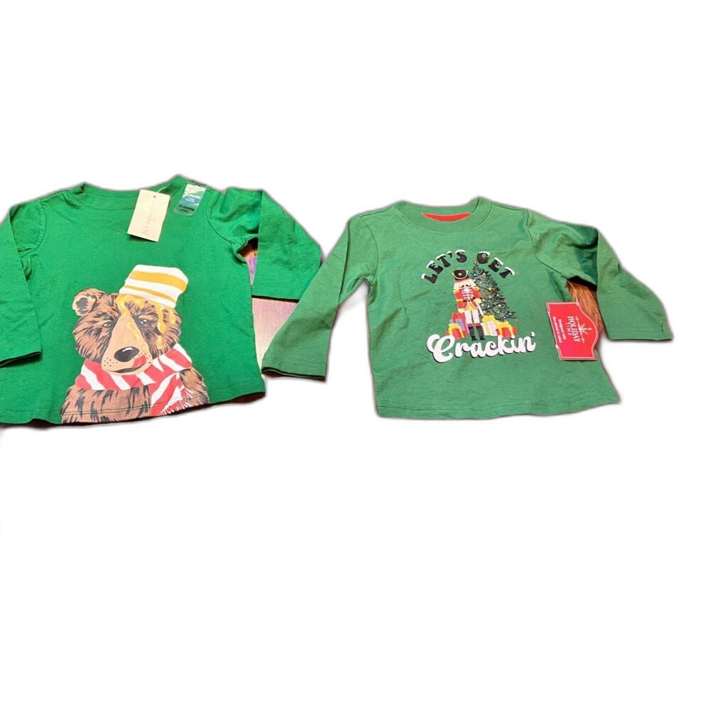 lot of 2 holiday boys shirts 12 months nwt long sleeve green baby